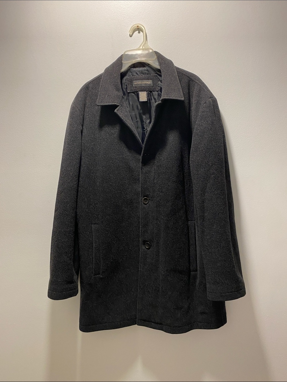 Vintage Banana Republic Men’s Wool Cashmere Blend Grey  Coat Jacket Size Large